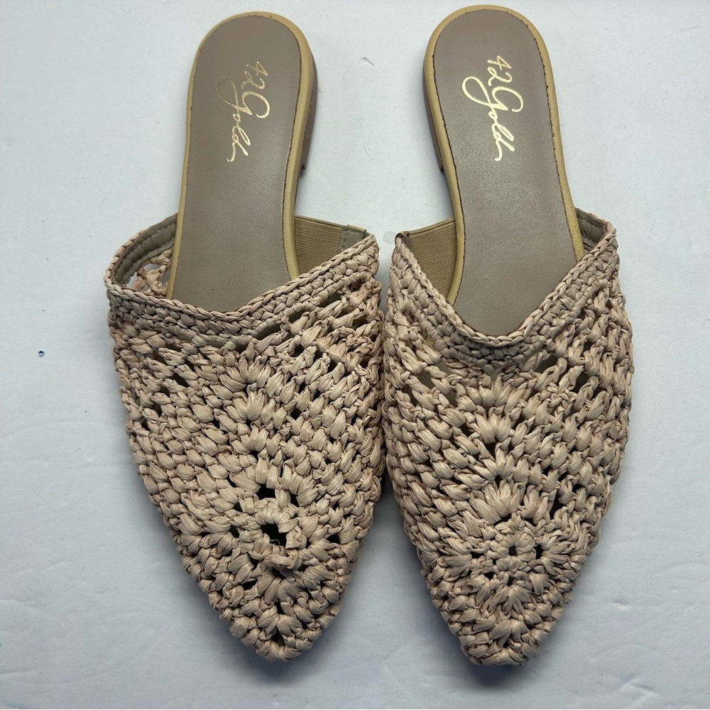 42 GOLD Tan Woven Mules Elegant Clogs